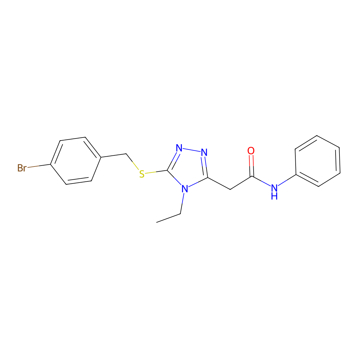 2-[5-[(4-bromophenyl)methylsulfanyl]-4-ethyl-1,2,4-triazol-3-yl]-N-phenylacetamide molecular structure, CAS 701282-25-9