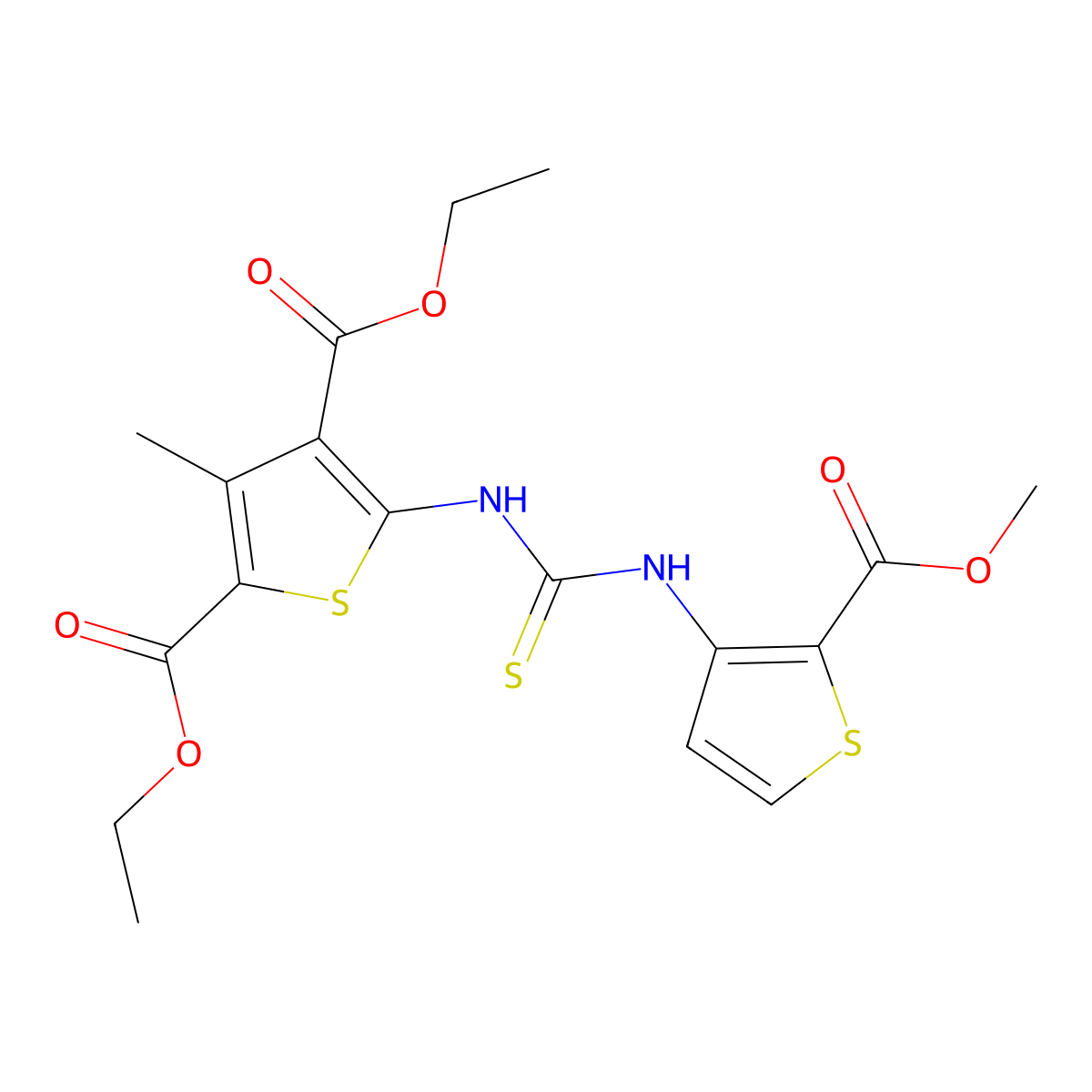 Diethyl 5-({[2-(methoxycarbonyl)thiophen-3-yl]carbamothioyl}amino)-3-methylthiophene-2,4-dicarboxylate molecular structure, CAS 701282-45-3