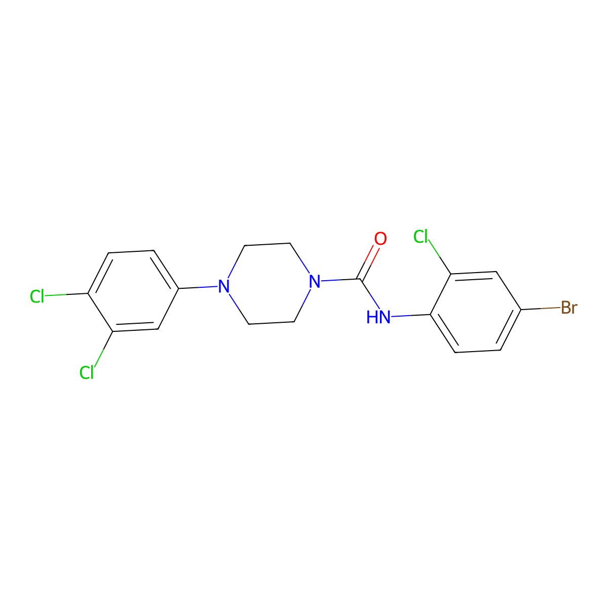 N-(4-bromo-2-chlorophenyl)-4-(3,4-dichlorophenyl)piperazine-1-carboxamide molecular structure, CAS 701282-46-4