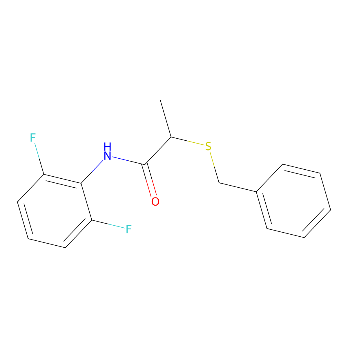 2-benzylsulfanyl-N-(2,6-difluorophenyl)propanamide molecular structure, CAS 701282-51-1