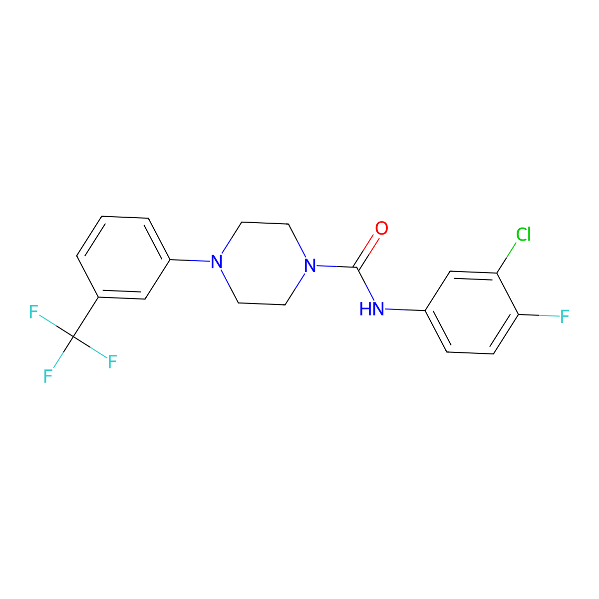 N-(3-chloro-4-fluorophenyl)-4-[3-(trifluoromethyl)phenyl]piperazine-1-carboxamide molecular structure, CAS 701282-57-7