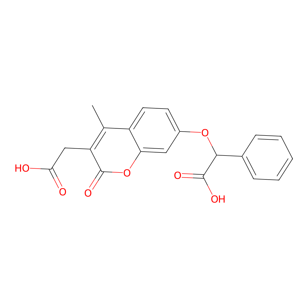 {[3-(carboxymethyl)-4-methyl-2-oxo-2H-chromen-7-yl]oxy}(phenyl)acetic acid molecular structure, CAS 701282-72-6