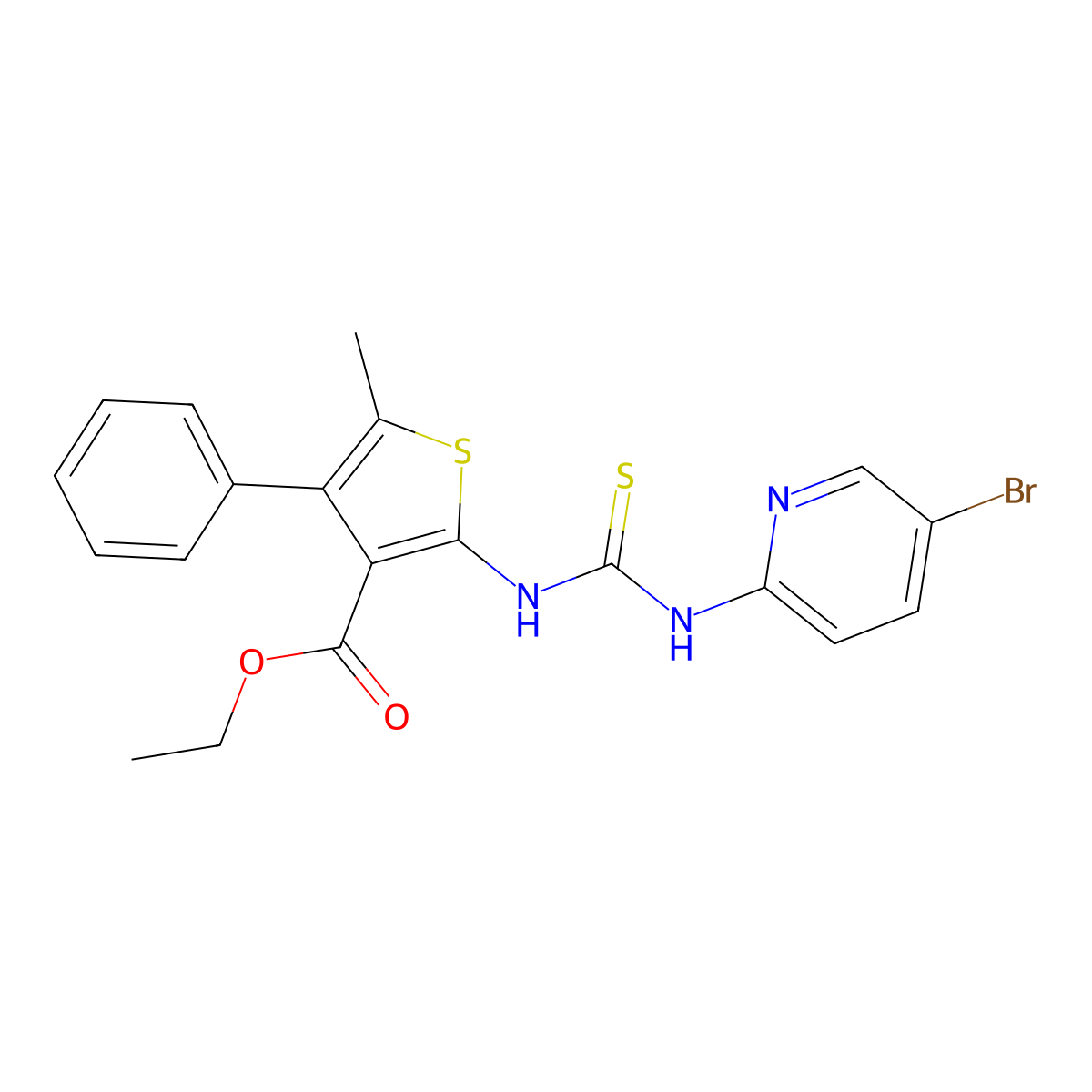 Ethyl 2-{[(5-bromopyridin-2-yl)carbamothioyl]amino}-5-methyl-4-phenylthiophene-3-carboxylate molecular structure, CAS 701283-01-4