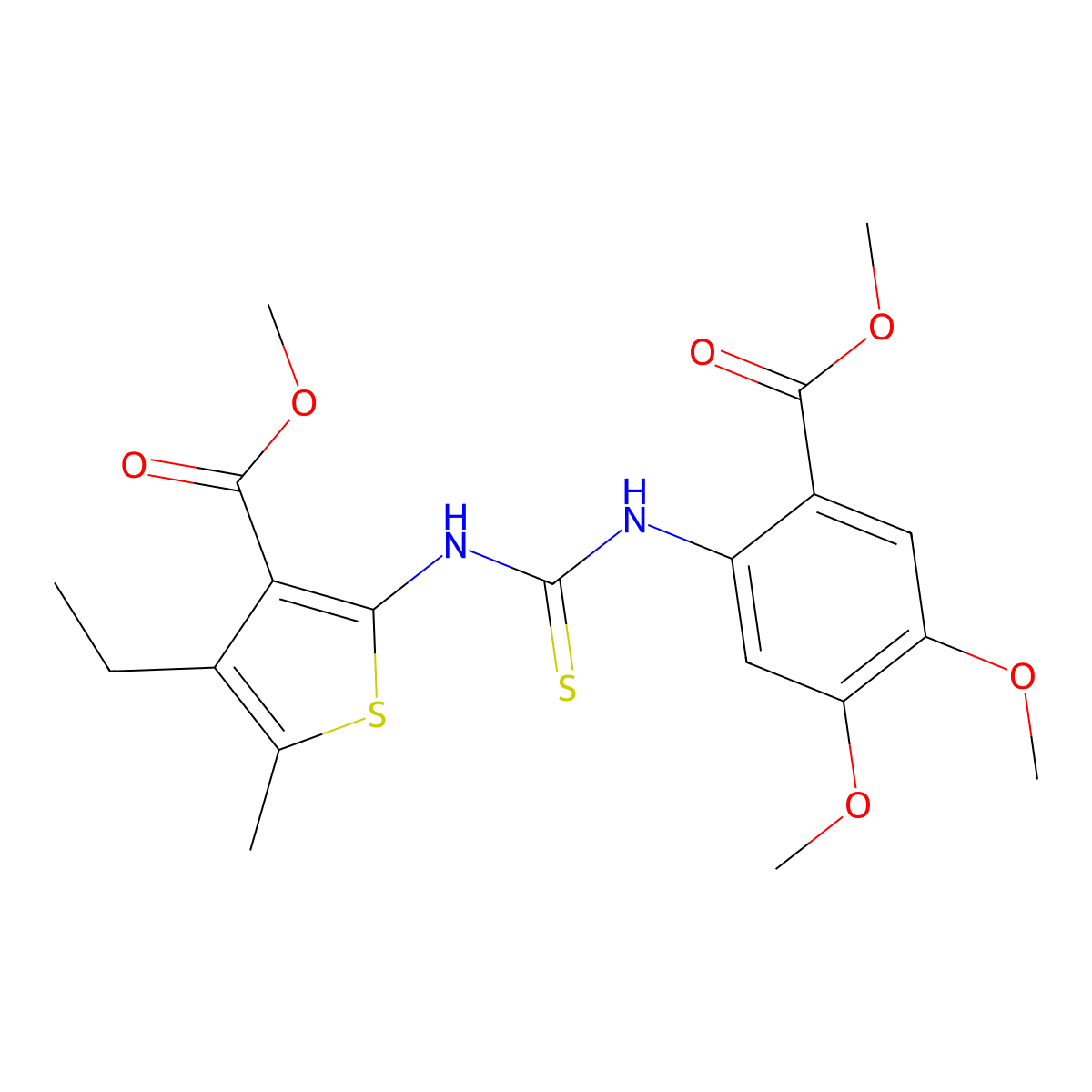 Methyl 2-({[4,5-dimethoxy-2-(methoxycarbonyl)phenyl]carbamothioyl}amino)-4-ethyl-5-methylthiophene-3-carboxylate molecular structure, CAS 701283-16-1