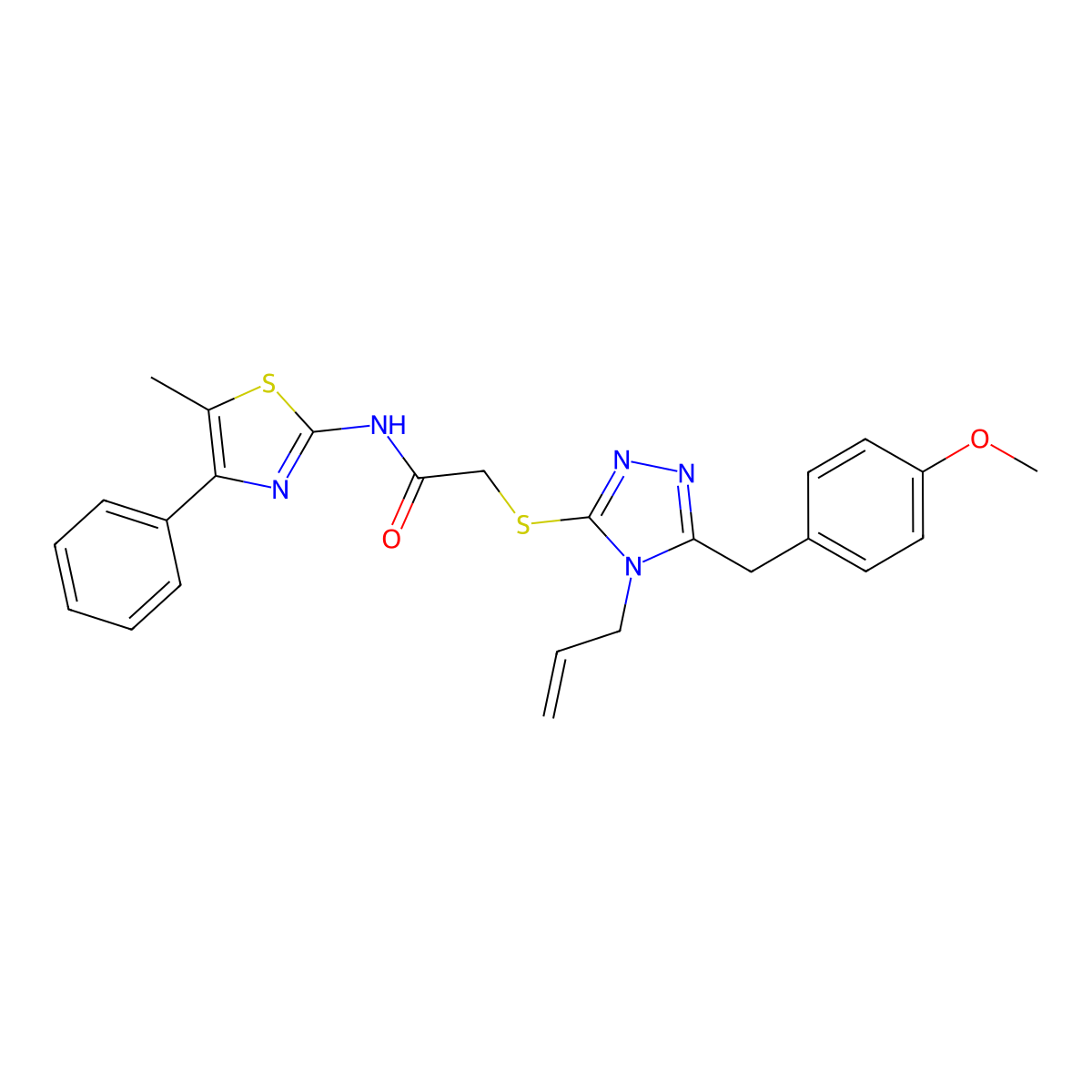2-[[5-[(4-methoxyphenyl)methyl]-4-prop-2-enyl-1,2,4-triazol-3-yl]sulfanyl]-N-(5-methyl-4-phenyl-1,3-thiazol-2-yl)acetamide molecular structure, CAS 701283-40-1