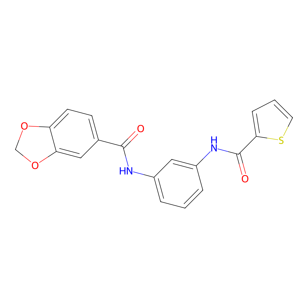 N-[3-(thiophene-2-carbonylamino)phenyl]-1,3-benzodioxole-5-carboxamide molecular structure, CAS 701283-70-7