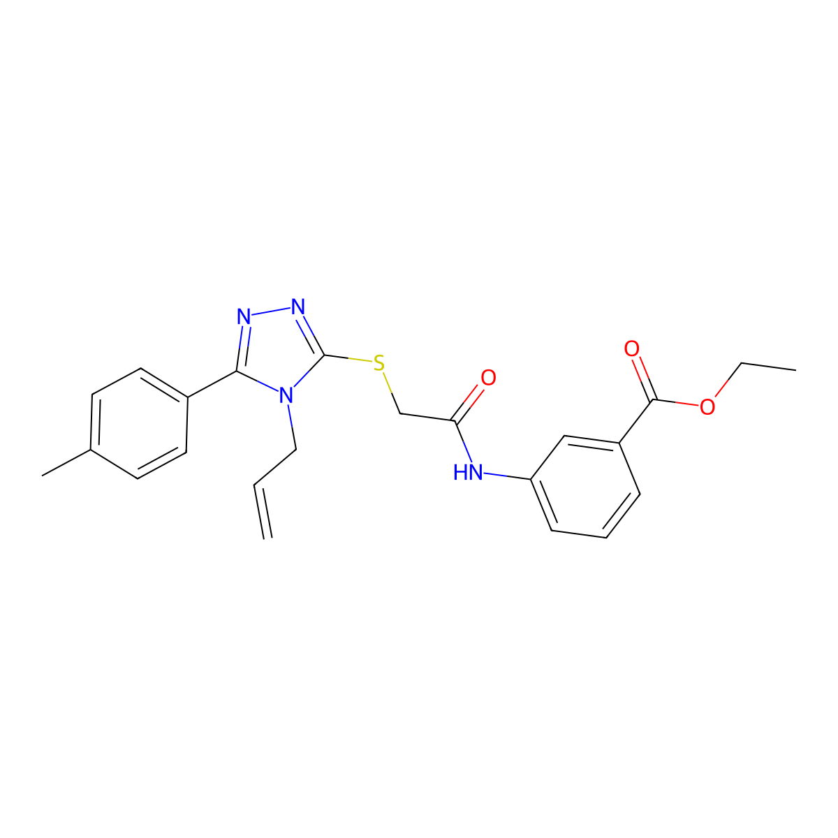 ethyl 3-[({[5-(4-methylphenyl)-4-(prop-2-en-1-yl)-4H-1,2,4-triazol-3-yl]sulfanyl}acetyl)amino]benzoate molecular structure, CAS 701283-73-0