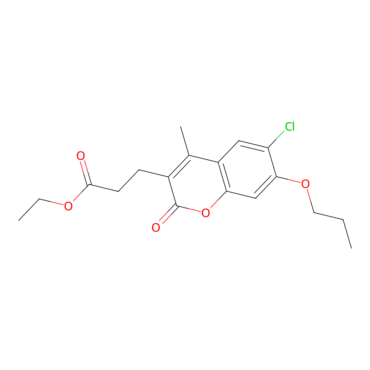 ethyl 3-(6-chloro-4-methyl-2-oxo-7-propoxy-2H-chromen-3-yl)propanoate molecular structure, CAS 701285-97-4