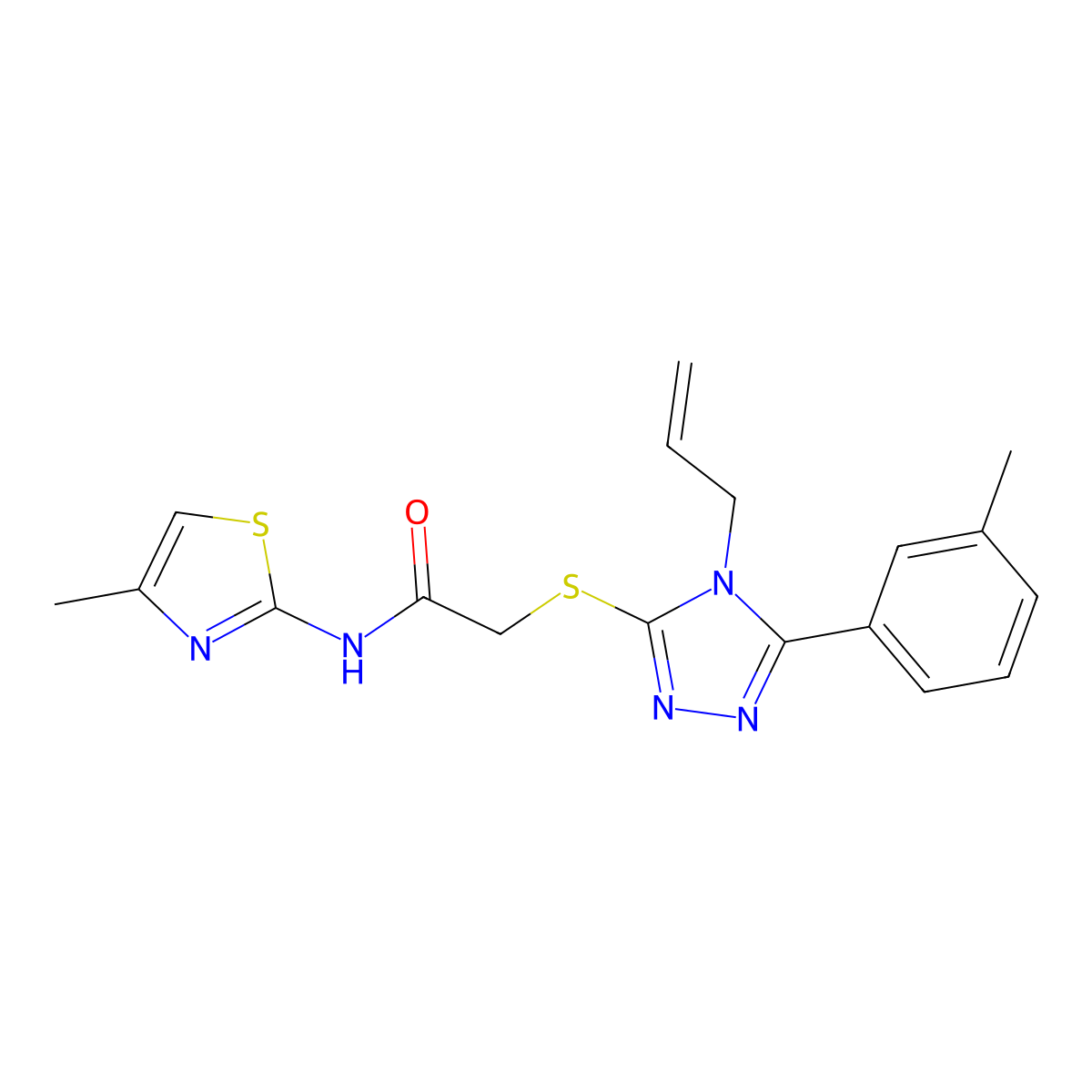 2-[[5-(3-methylphenyl)-4-prop-2-enyl-1,2,4-triazol-3-yl]sulfanyl]-N-(4-methyl-1,3-thiazol-2-yl)acetamide molecular structure, CAS 701285-98-5