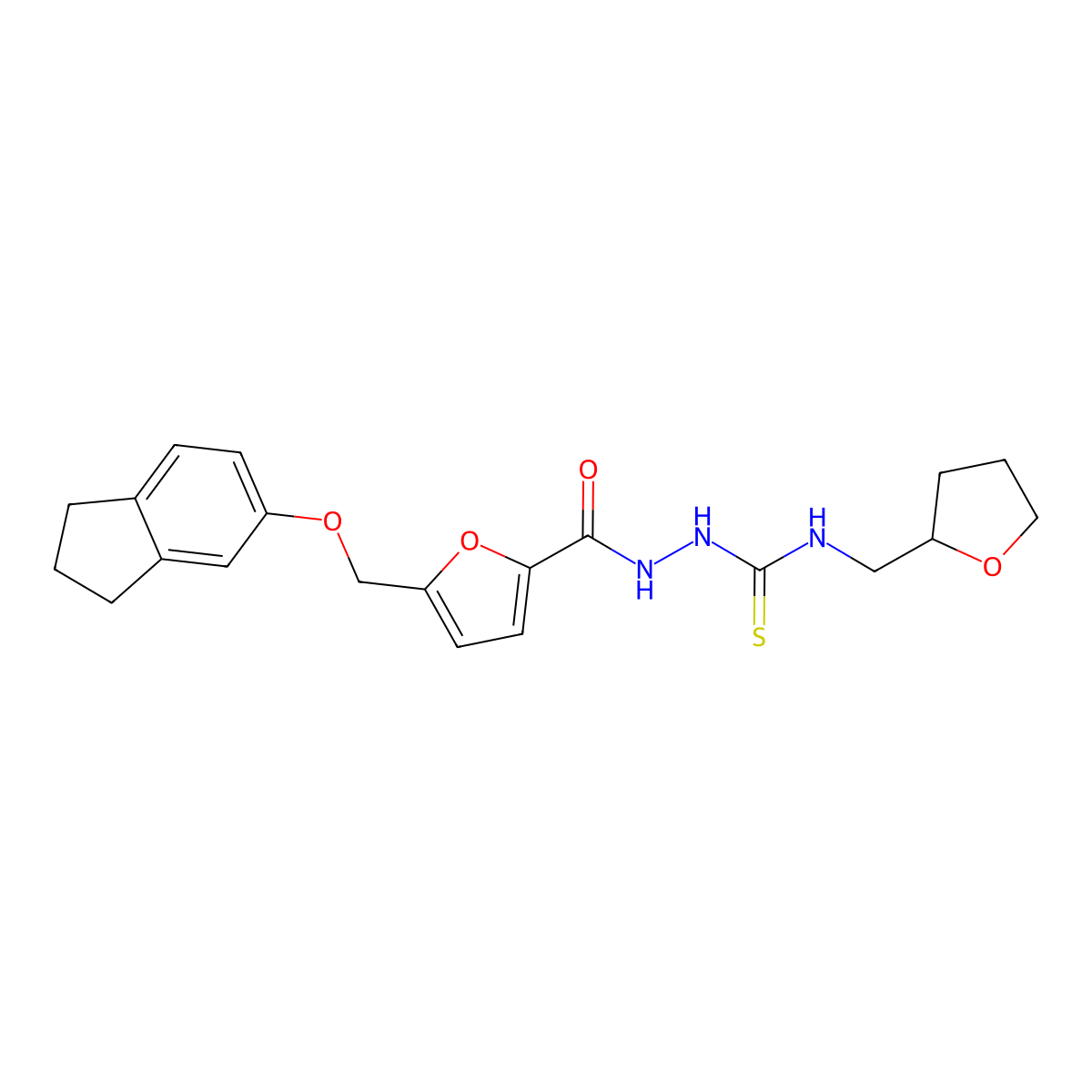 1-[[5-(2,3-dihydro-1H-inden-5-yloxymethyl)furan-2-carbonyl]amino]-3-(oxolan-2-ylmethyl)thiourea molecular structure, CAS 701286-15-9