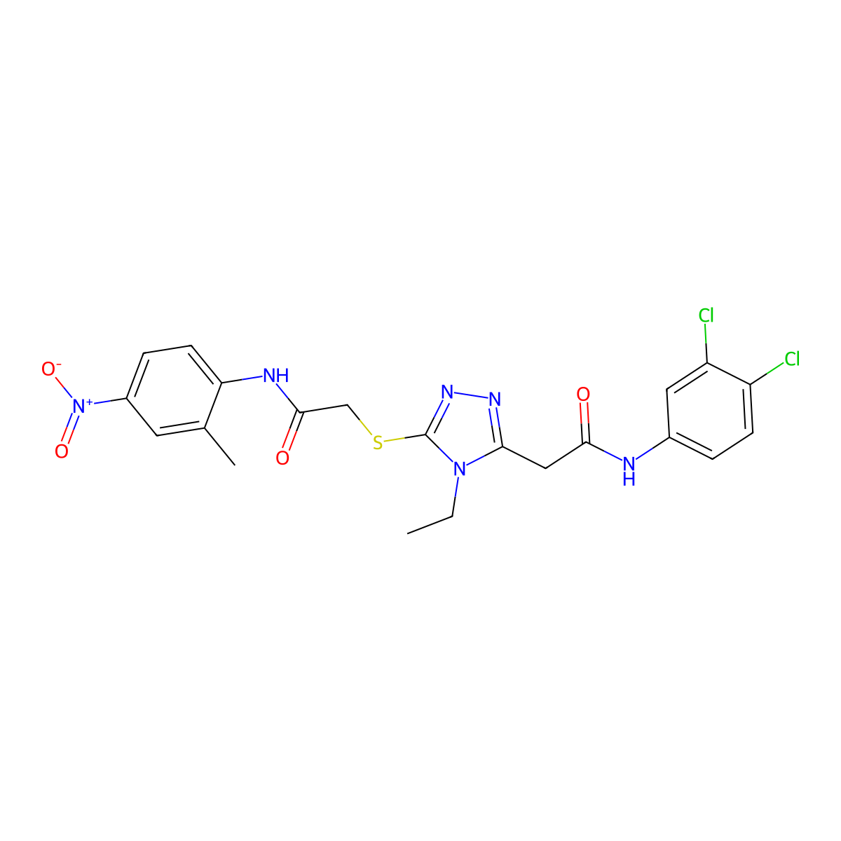 N-(3,4-dichlorophenyl)-2-[4-ethyl-5-[2-(2-methyl-4-nitroanilino)-2-oxoethyl]sulfanyl-1,2,4-triazol-3-yl]acetamide molecular structure, CAS 701286-72-8
