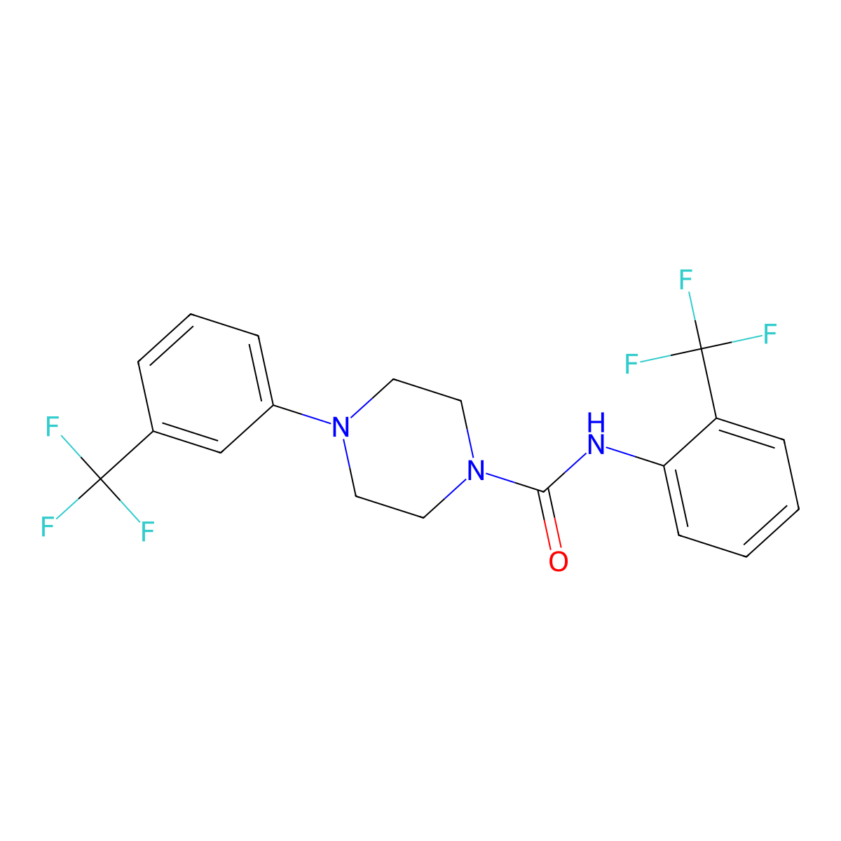 N-[2-(trifluoromethyl)phenyl]-4-[3-(trifluoromethyl)phenyl]piperazine-1-carboxamide molecular structure, CAS 701286-90-0