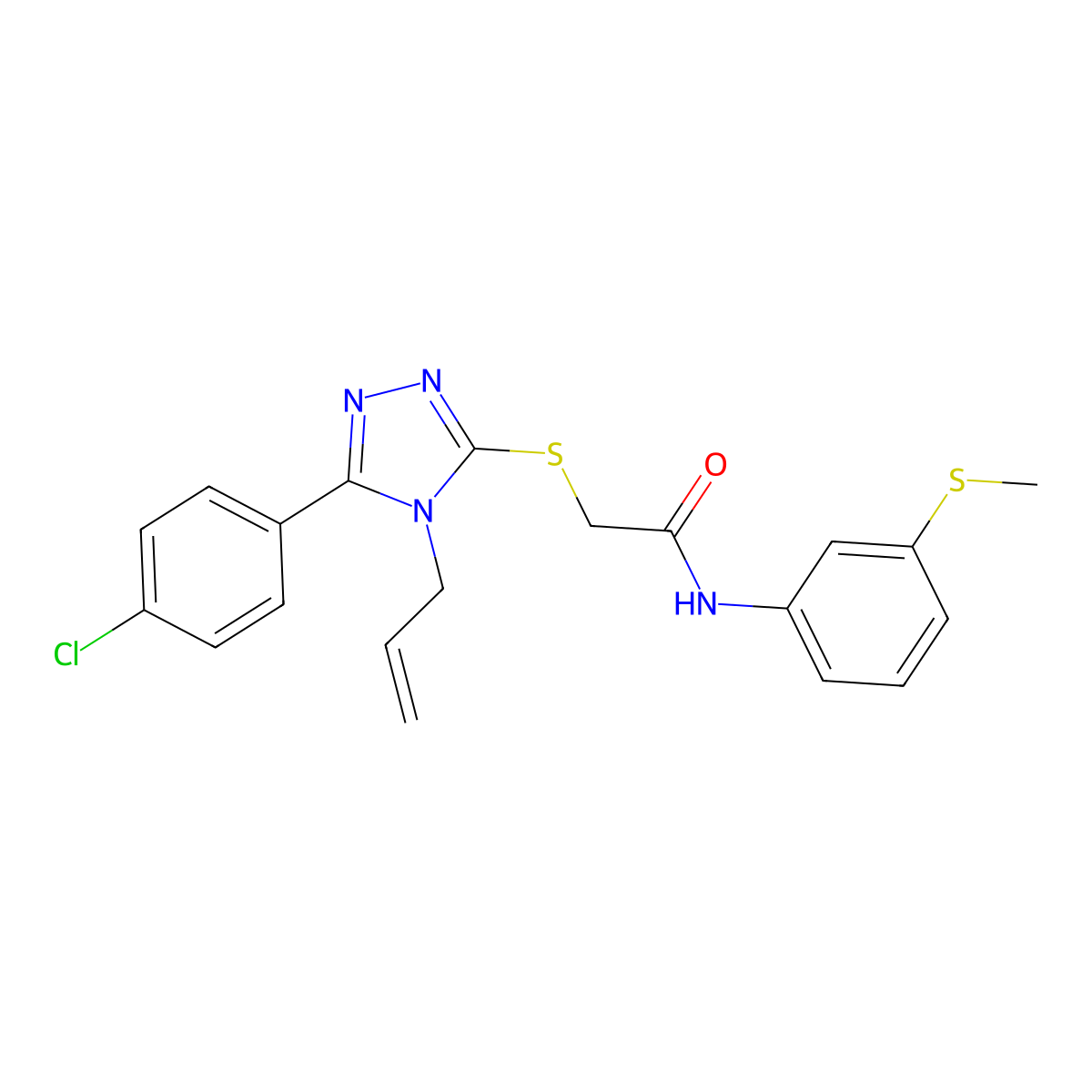 2-[[5-(4-chlorophenyl)-4-prop-2-enyl-1,2,4-triazol-3-yl]sulfanyl]-N-(3-methylsulfanylphenyl)acetamide molecular structure, CAS 701287-02-7