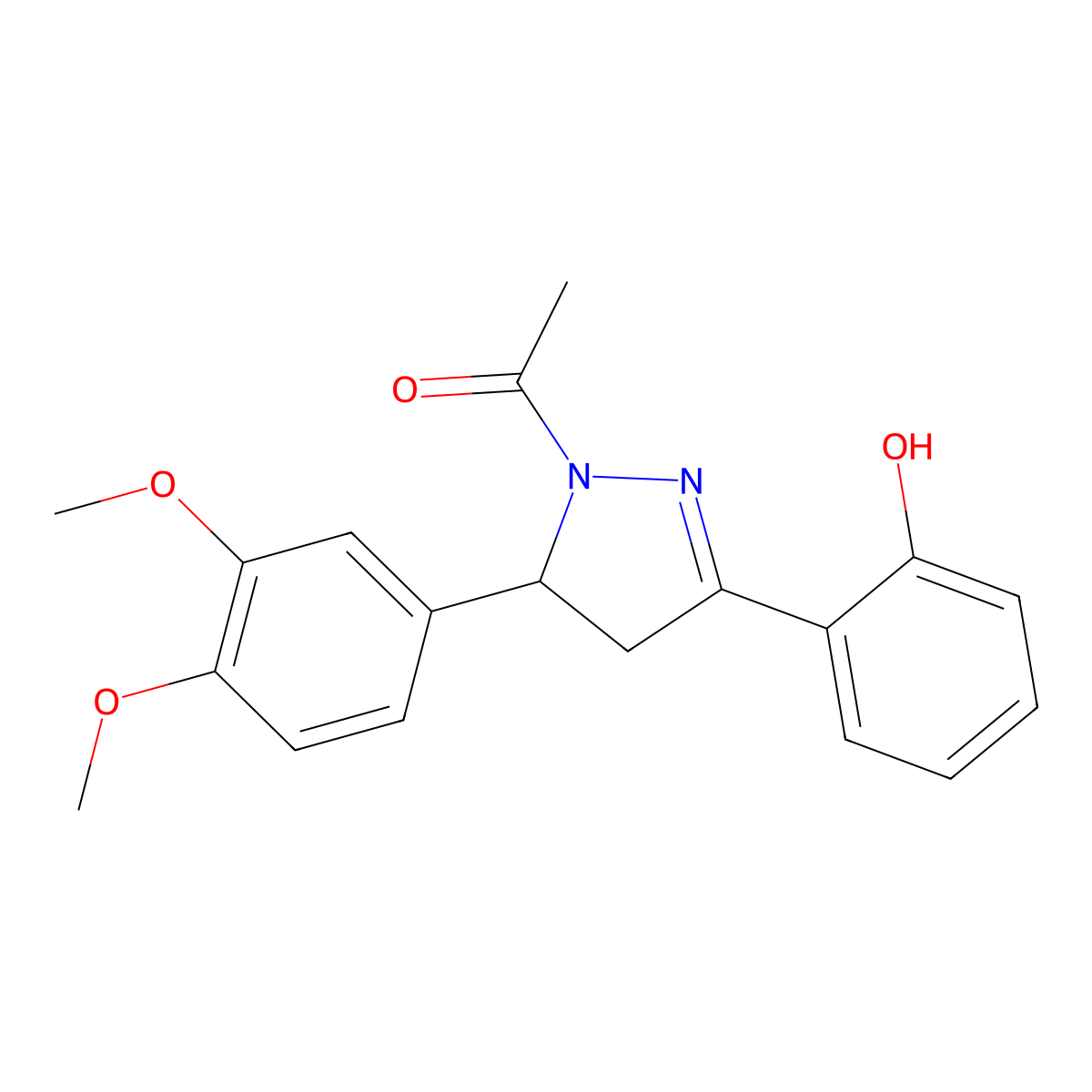 1-(5-(3,4-dimethoxyphenyl)-3-(2-hydroxyphenyl)-4,5-dihydro-1H-pyrazol-1-yl)ethanone molecular structure, CAS 701287-04-9
