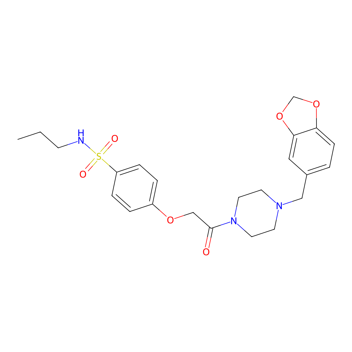 4-[2-[4-(1,3-benzodioxol-5-ylmethyl)piperazin-1-yl]-2-oxoethoxy]-N-propylbenzenesulfonamide molecular structure, CAS 701287-38-9