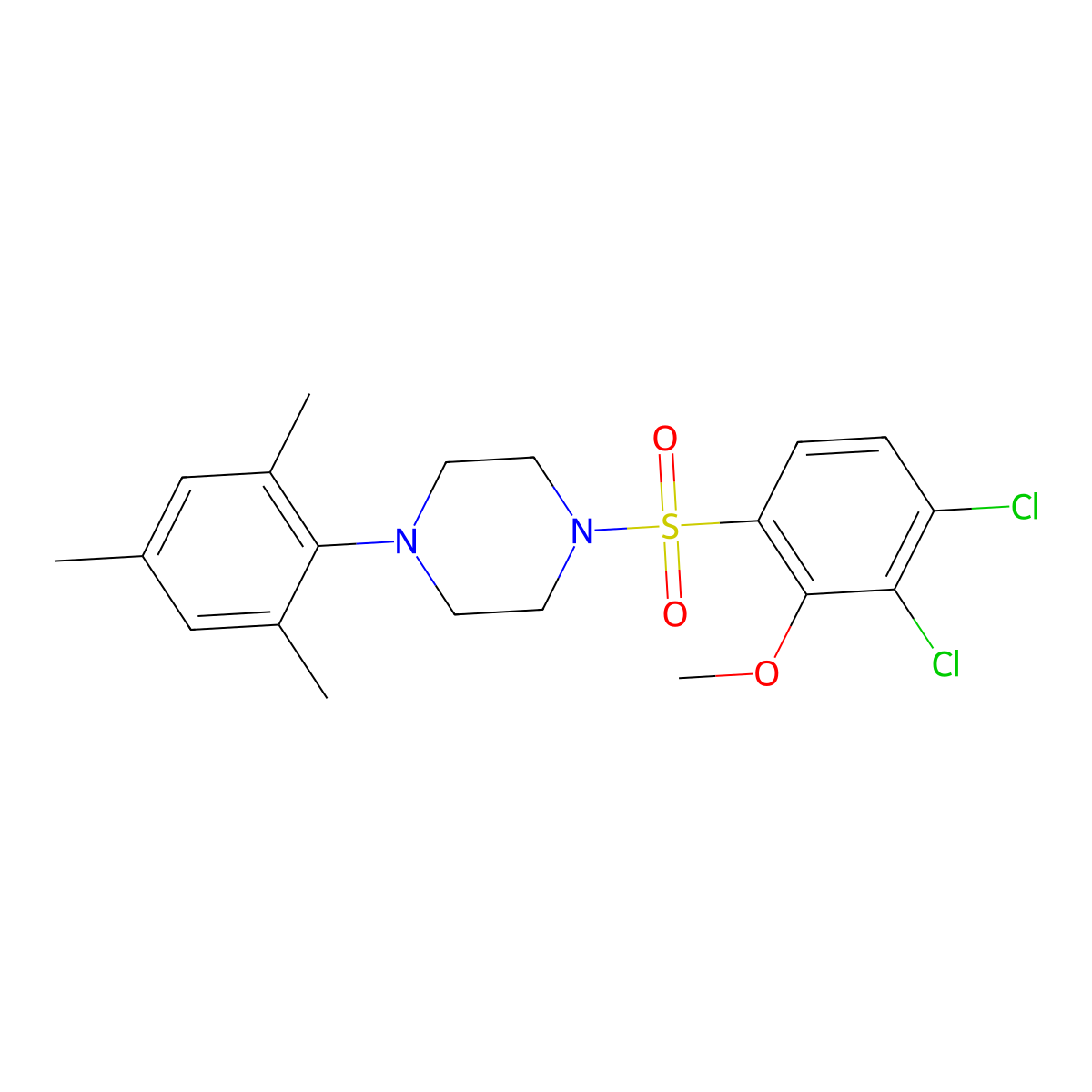 1-(3,4-Dichloro-2-methoxybenzenesulfonyl)-4-(2,4,6-trimethylphenyl)piperazine molecular structure, CAS 701287-51-6