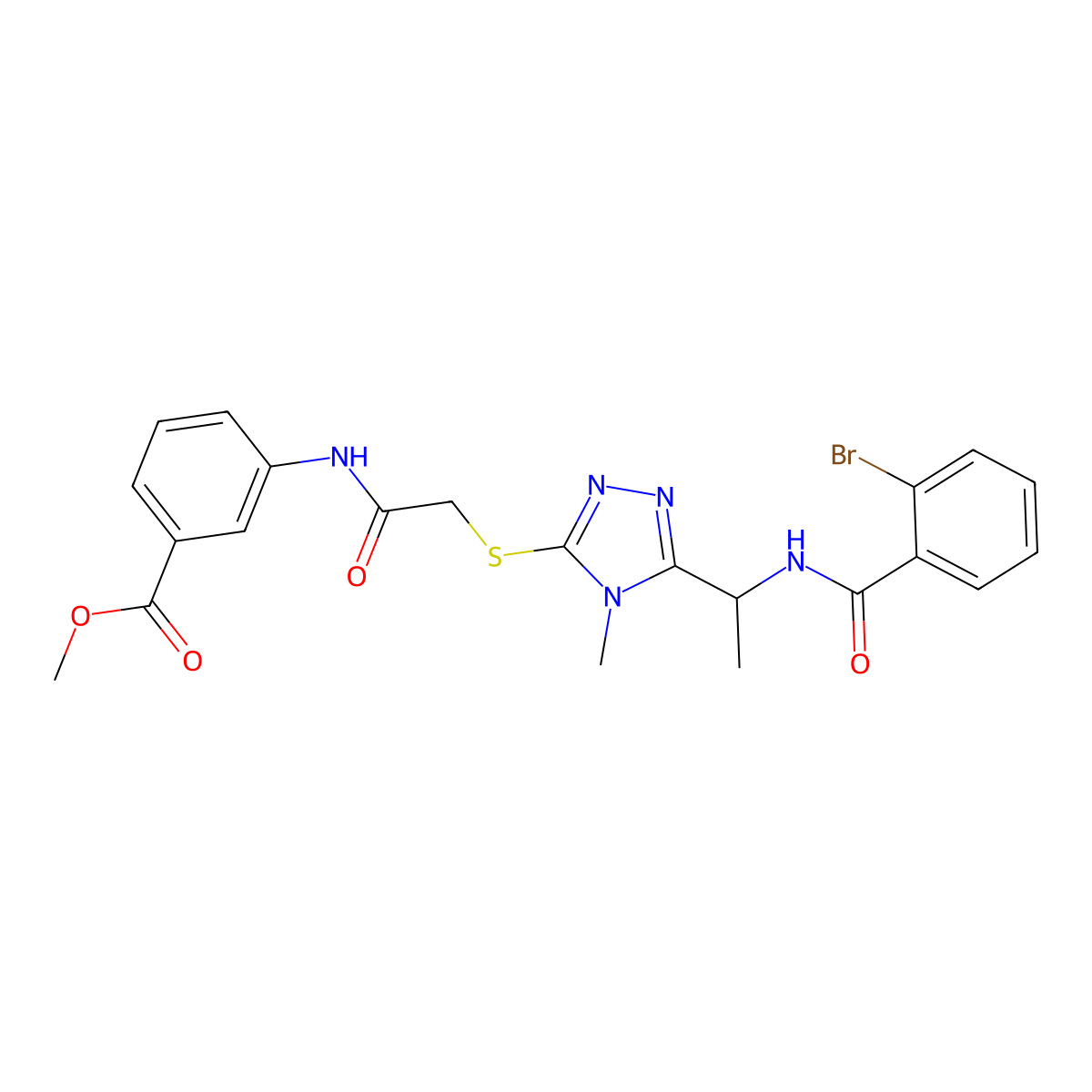 methyl 3-[({[5-(1-{[(2-bromophenyl)carbonyl]amino}ethyl)-4-methyl-4H-1,2,4-triazol-3-yl]sulfanyl}acetyl)amino]benzoate molecular structure, CAS 701287-53-8