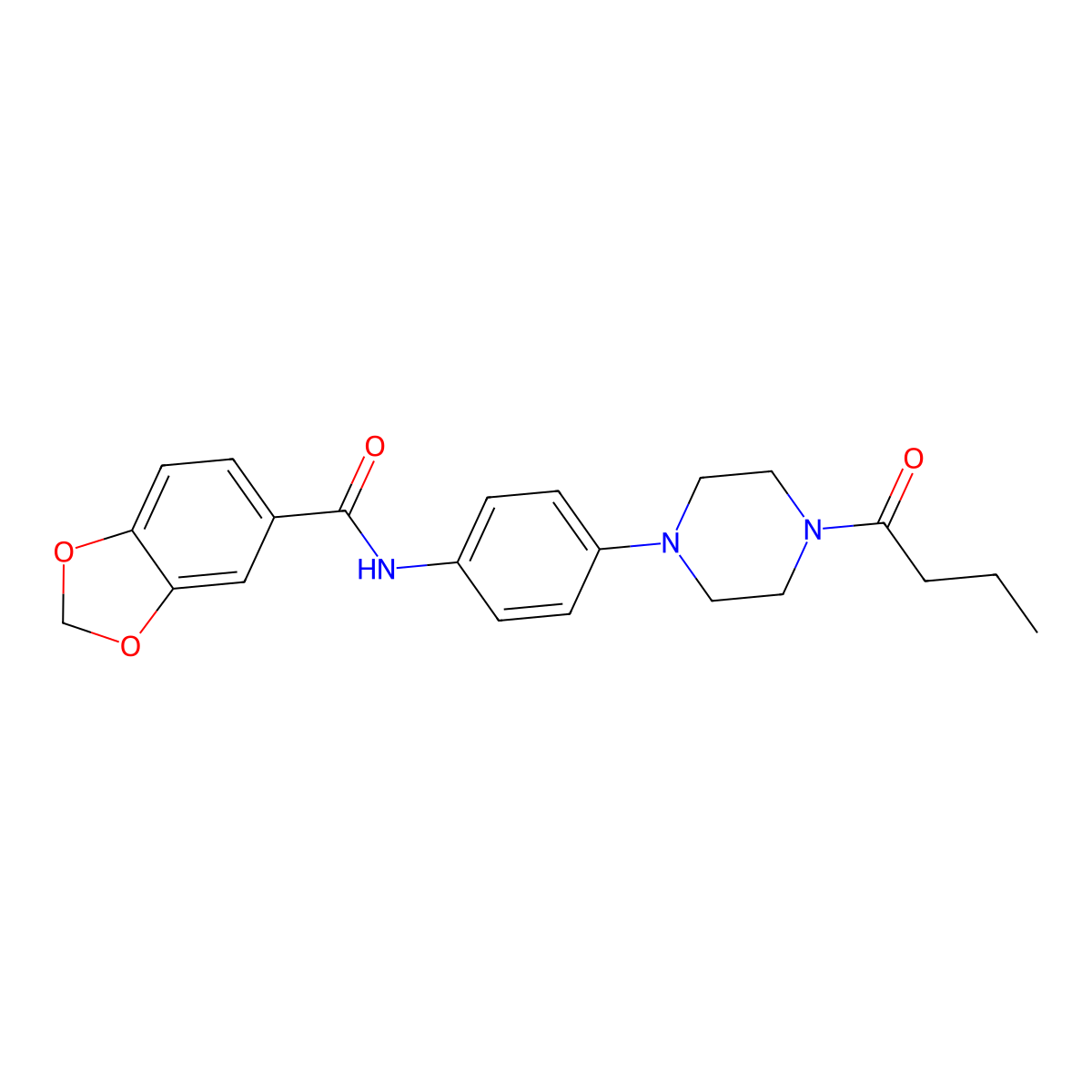 N-[4-(4-butanoylpiperazin-1-yl)phenyl]-1,3-benzodioxole-5-carboxamide molecular structure, CAS 701287-57-2