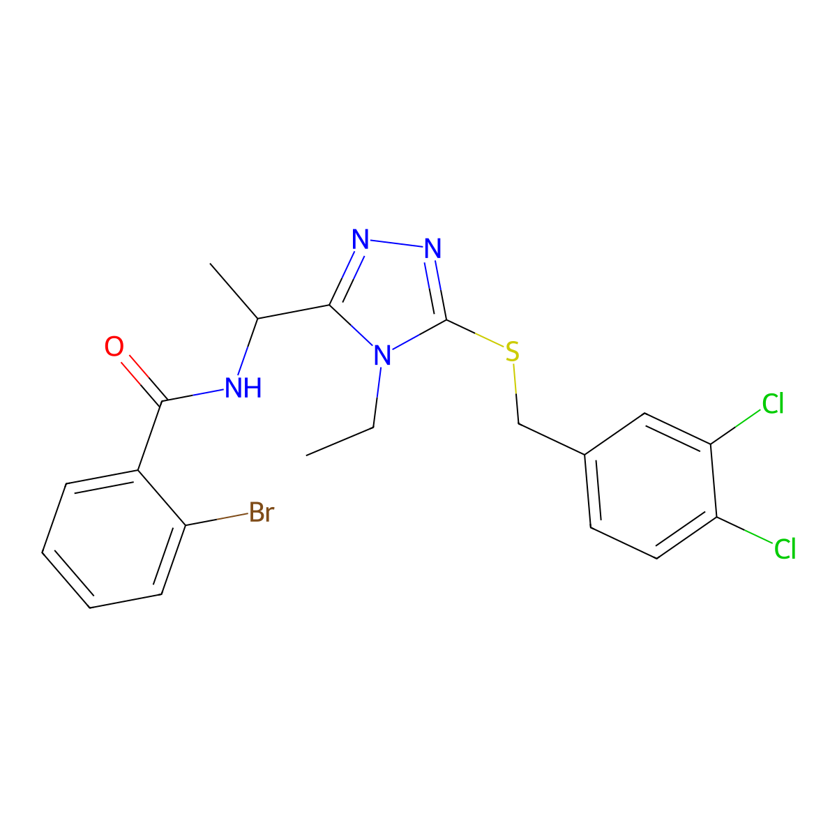 2-bromo-N-[1-[5-[(3,4-dichlorophenyl)methylsulfanyl]-4-ethyl-1,2,4-triazol-3-yl]ethyl]benzamide molecular structure, CAS 701287-92-5