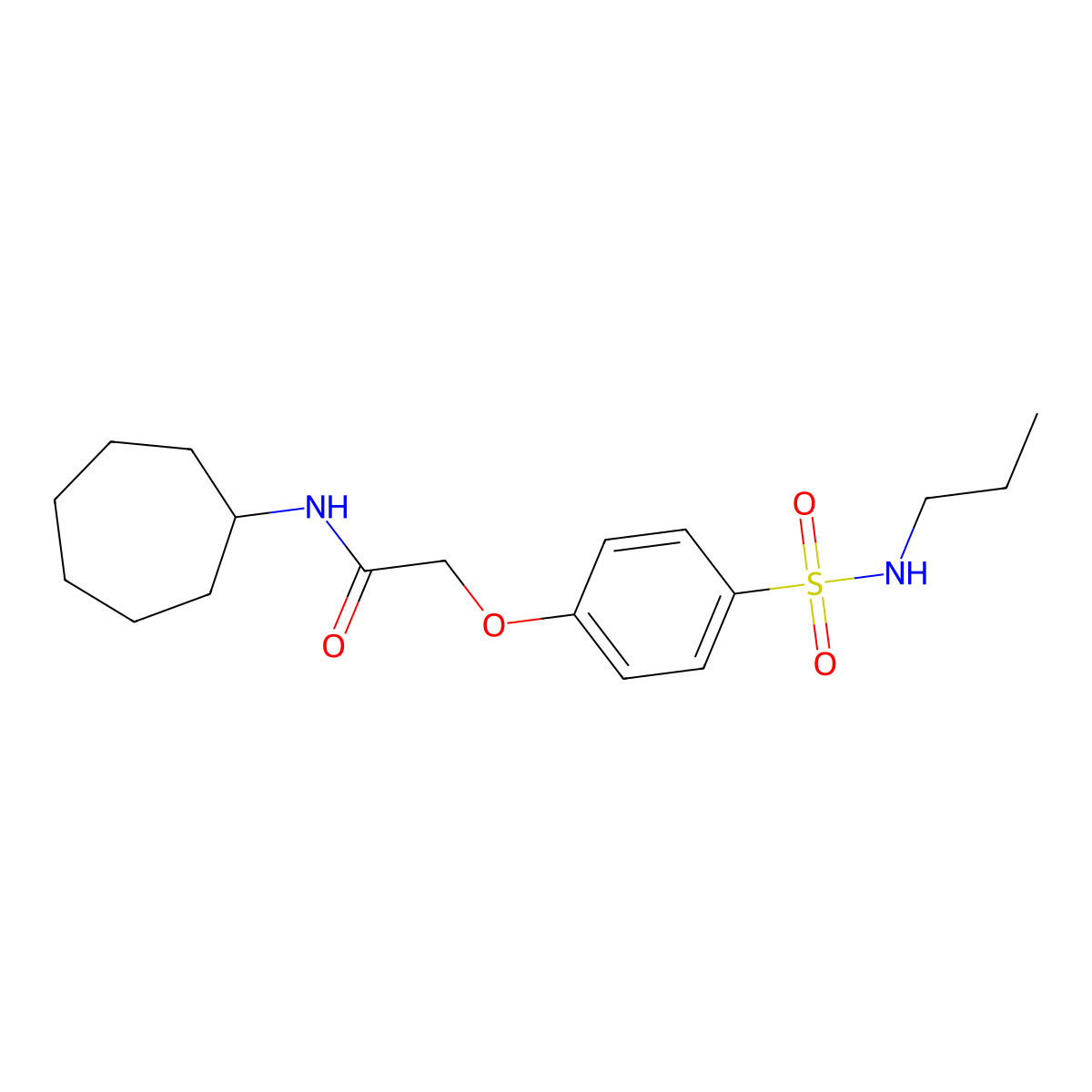 N-cycloheptyl-2-[4-(propylsulfamoyl)phenoxy]acetamide molecular structure, CAS 701289-08-9
