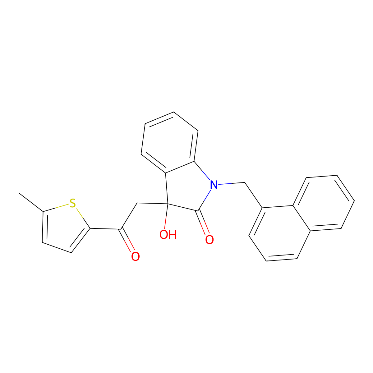 3-Hydroxy-3-[2-(5-methylthiophen-2-yl)-2-oxoethyl]-1-(naphthalen-1-ylmethyl)indol-2-one molecular structure, CAS 701289-20-5