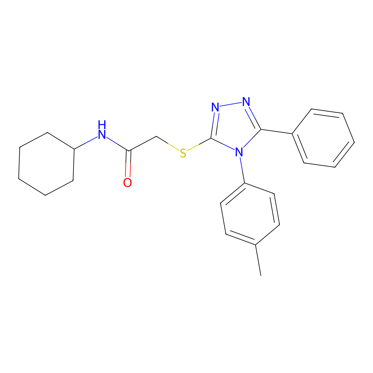 N-cyclohexyl-2-[[4-(4-methylphenyl)-5-phenyl-1,2,4-triazol-3-yl]sulfanyl]acetamide molecular structure, CAS 701289-44-3