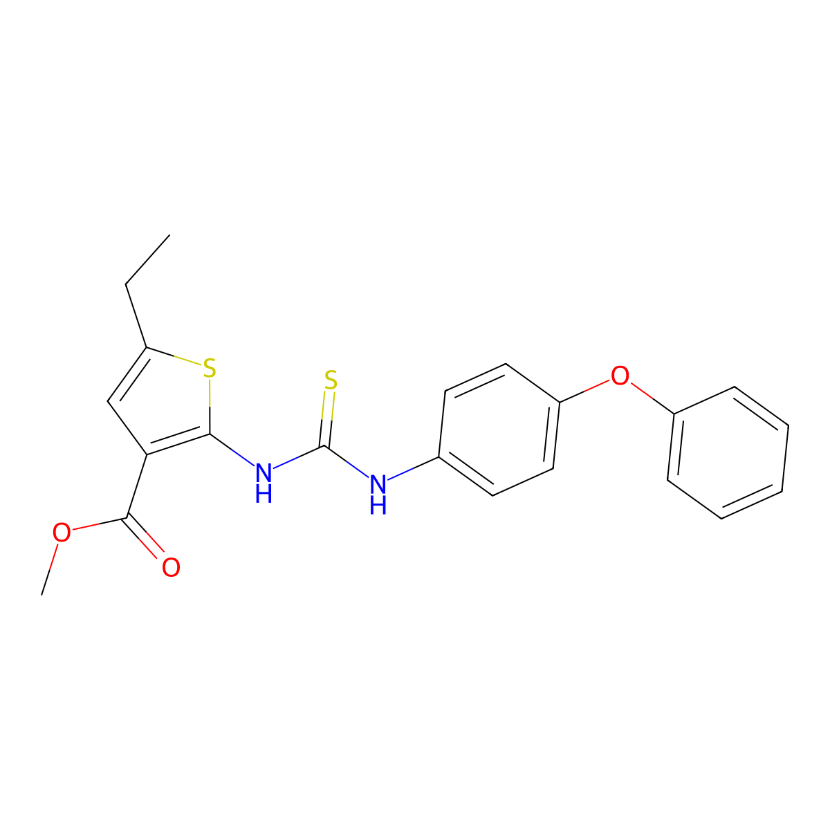 Methyl 5-ethyl-2-{[(4-phenoxyphenyl)carbamothioyl]amino}thiophene-3-carboxylate molecular structure, CAS 701289-51-2