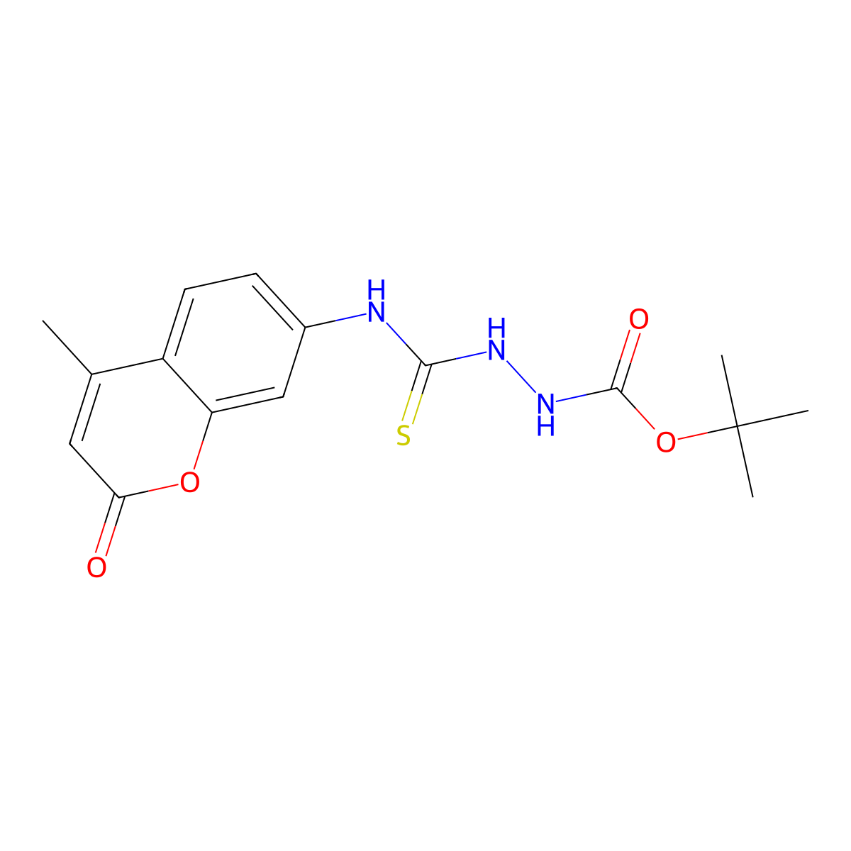 tert-butyl 2-((4-methyl-2-oxo-2H-chromen-7-yl)carbamothioyl)hydrazinecarboxylate molecular structure, CAS 701289-53-4