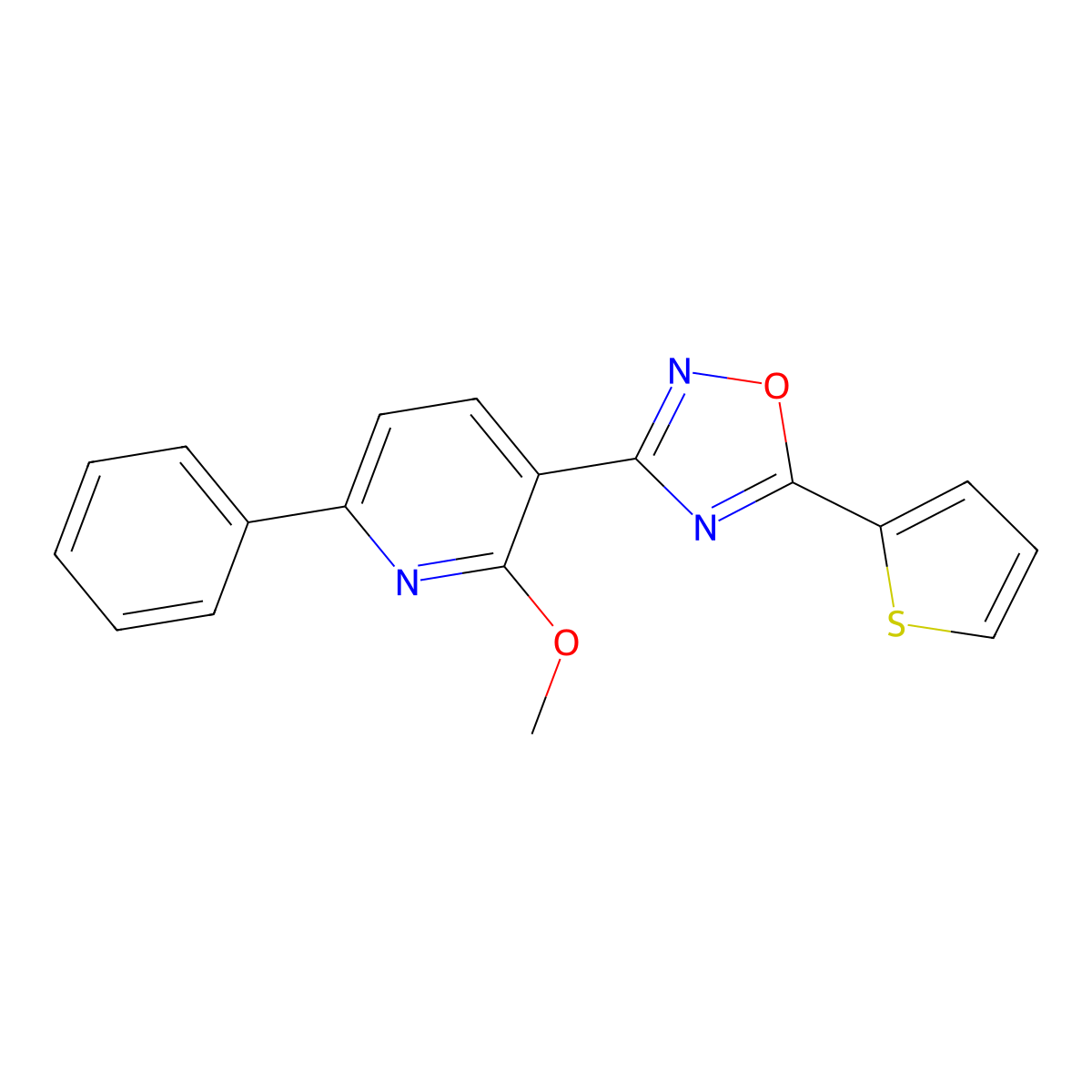 2-Methoxy-6-phenyl-3-[5-(2-thienyl)-1,2,4-oxadiazol-3-yl]pyridine molecular structure, CAS 701289-97-6