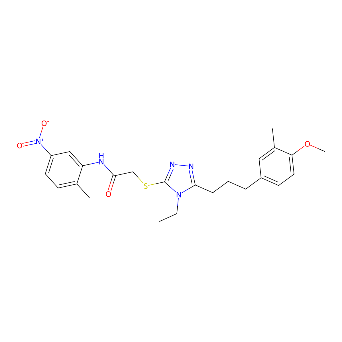 2-[[4-ethyl-5-[3-(4-methoxy-3-methylphenyl)propyl]-1,2,4-triazol-3-yl]sulfanyl]-N-(2-methyl-5-nitrophenyl)acetamide molecular structure, CAS 701290-06-4