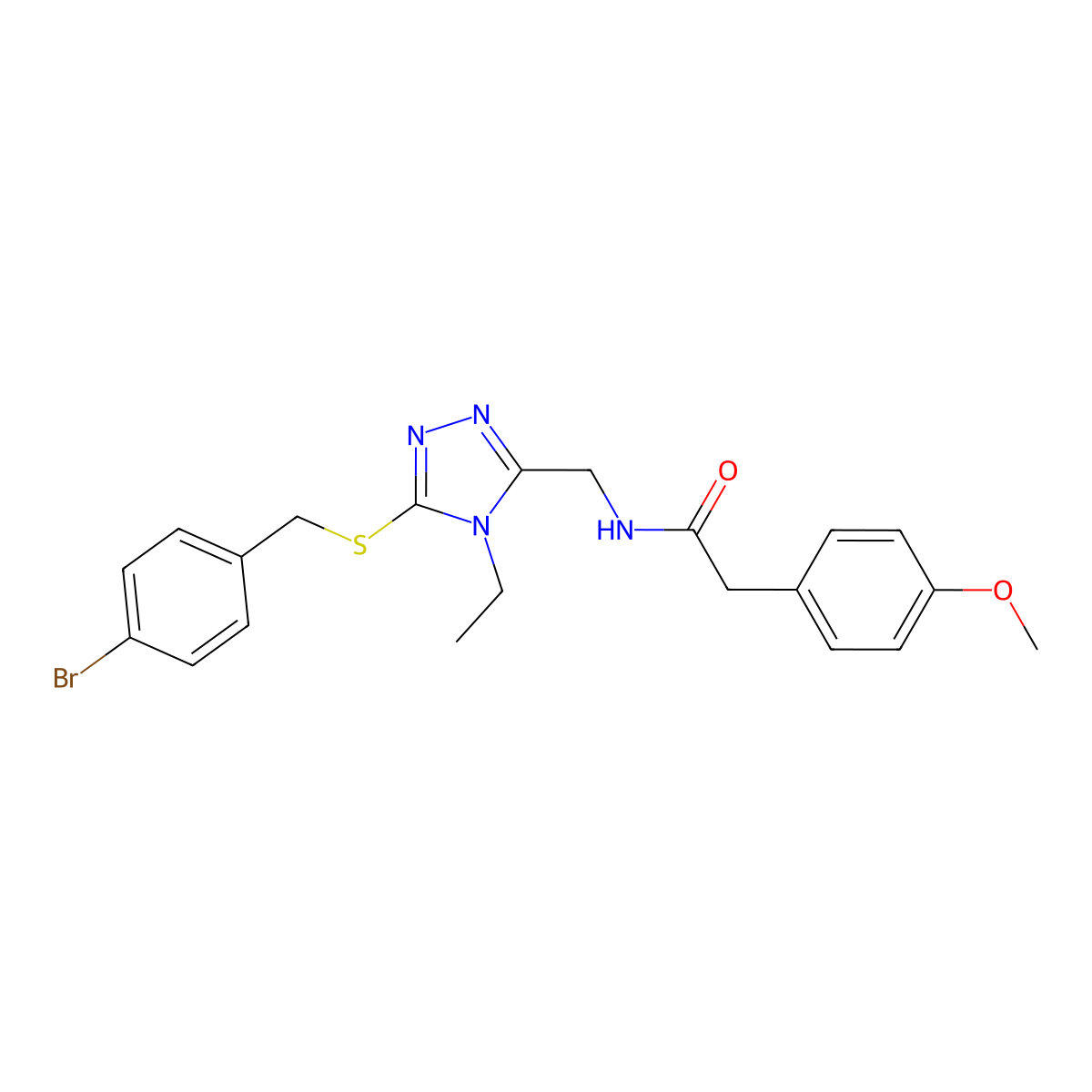 N-({5-[(4-bromobenzyl)sulfanyl]-4-ethyl-4H-1,2,4-triazol-3-yl}methyl)-2-(4-methoxyphenyl)acetamide molecular structure, CAS 701290-62-2