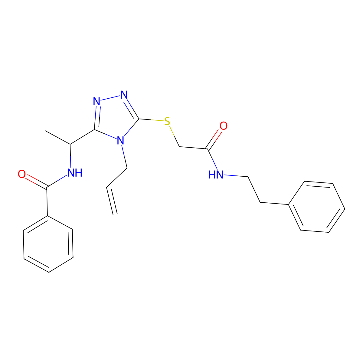 N-{1-[5-({2-oxo-2-[(2-phenylethyl)amino]ethyl}sulfanyl)-4-(prop-2-en-1-yl)-4H-1,2,4-triazol-3-yl]ethyl}benzamide molecular structure, CAS 701291-09-0