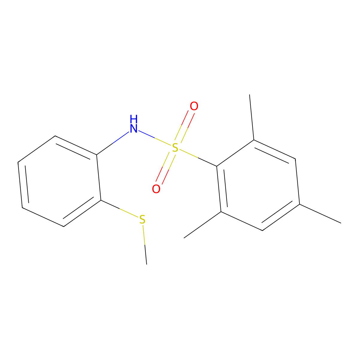 2,4,6-trimethyl-N-(2-methylsulfanylphenyl)benzenesulfonamide molecular structure, CAS 701291-13-6