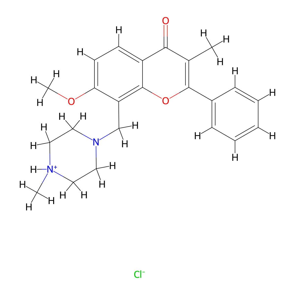 Flavone, 7-methoxy-3-methyl-8-(4-methyl-1-piperazinyl)methyl-, hydrochloride molecular structure, CAS 70145-78-7