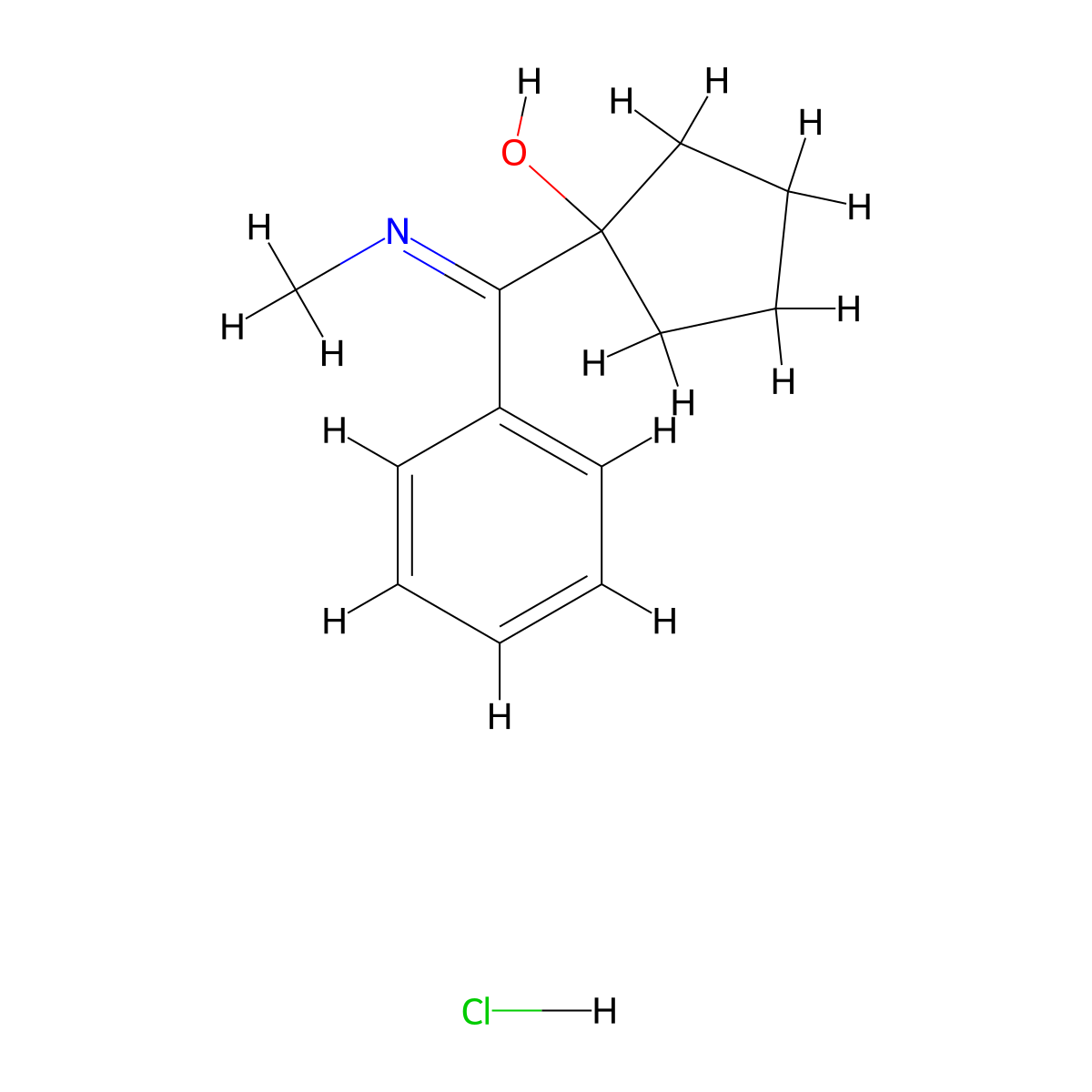 1-[(Methylimino)(phenyl)methyl]cyclopentan-1-ol hydrochloride molecular structure, CAS 7015-39-6