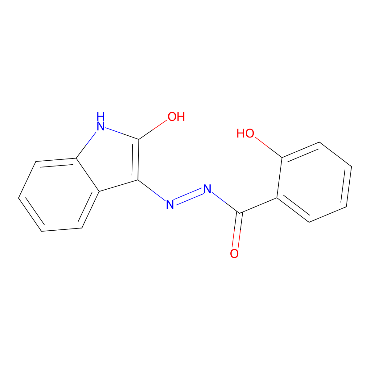 2-hydroxy-N'-(2-oxo-1,2-dihydro-3H-indol-3-ylidene)benzohydrazide molecular structure, CAS 70169-39-0