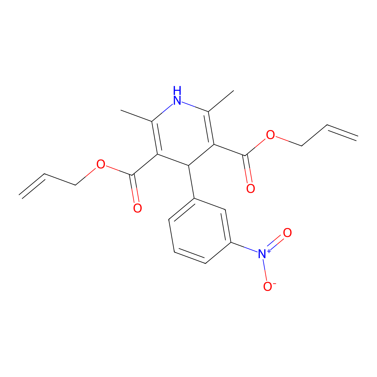 3,5-Bis(prop-2-EN-1-YL) 2,6-dimethyl-4-(3-nitrophenyl)-1,4-dihydropyridine-3,5-dicarboxylate molecular structure, CAS 70172-98-4