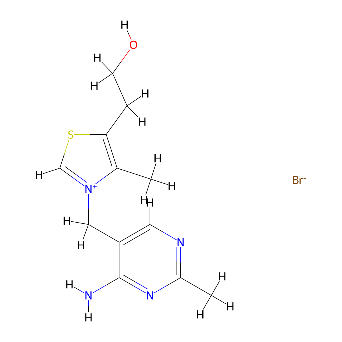 Thiazolium, 3-((4-amino-2-methyl-5-pyrimidinyl)methyl)-5-(2-hydroxyethyl)-4-methyl-, bromide (1:1) molecular structure, CAS 7019-71-8