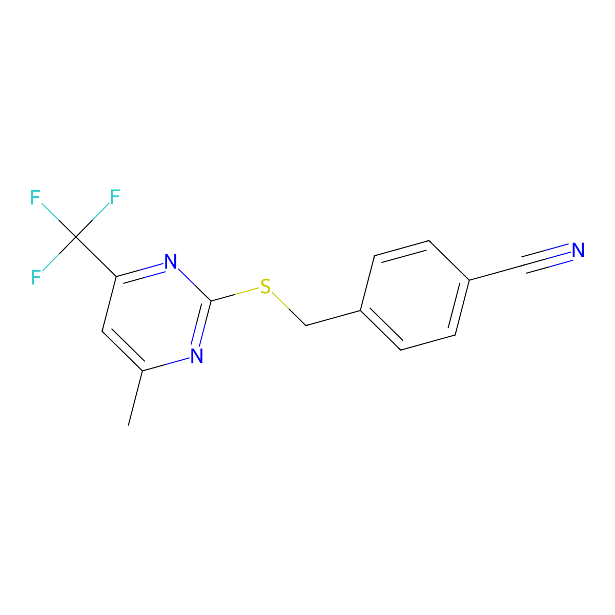 4-({[4-Methyl-6-(trifluoromethyl)pyrimidin-2-yl]sulfanyl}methyl)benzonitrile molecular structure, CAS 701920-31-2