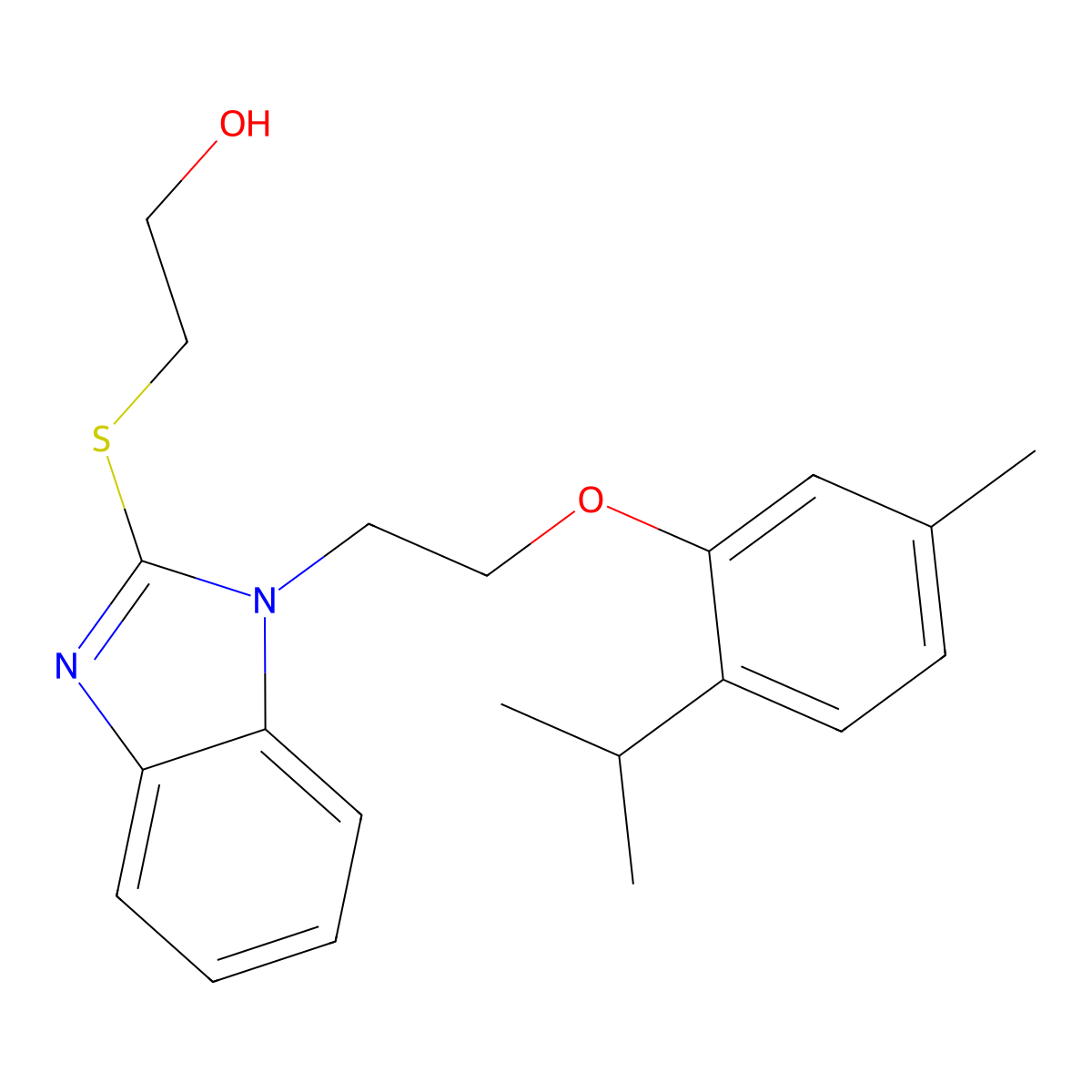 2-[1-[2-(5-Methyl-2-propan-2-ylphenoxy)ethyl]benzimidazol-2-yl]sulfanylethanol molecular structure, CAS 701923-24-2