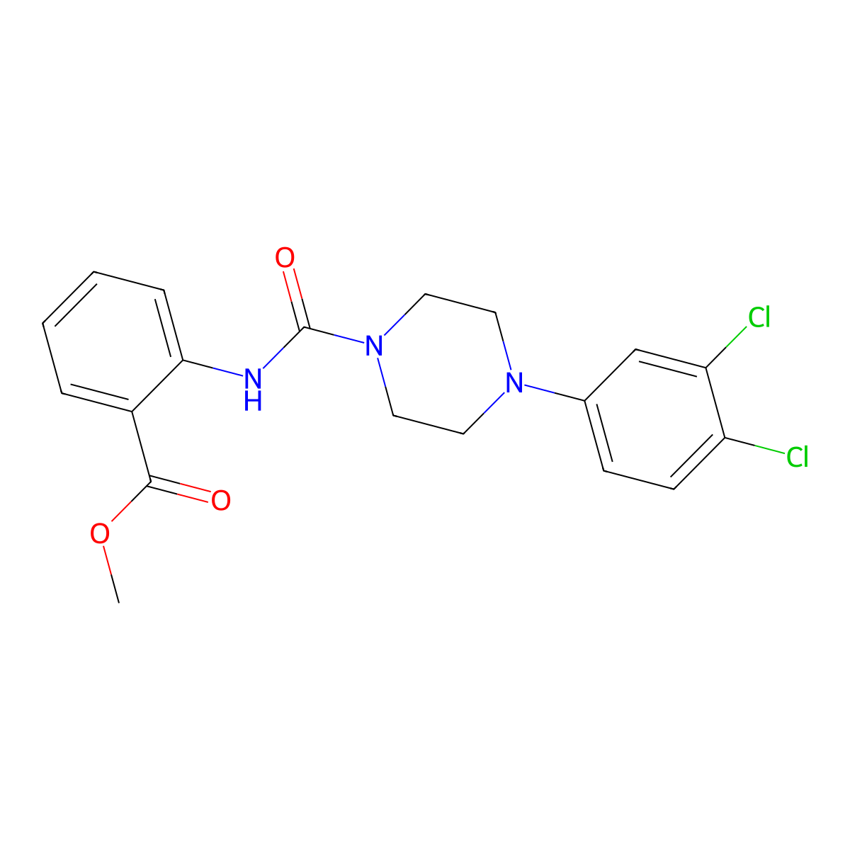 Methyl 2-{[4-(3,4-dichlorophenyl)piperazinyl]carbonylamino}benzoate molecular structure, CAS 701923-57-1
