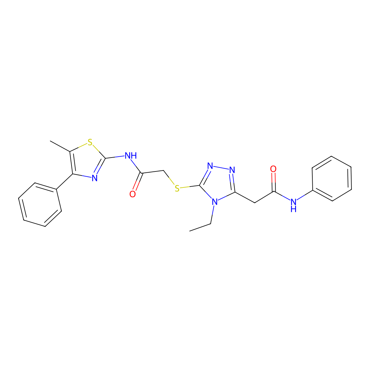 2-[4-ethyl-5-[2-[(5-methyl-4-phenyl-1,3-thiazol-2-yl)amino]-2-oxoethyl]sulfanyl-1,2,4-triazol-3-yl]-N-phenylacetamide molecular structure, CAS 701923-62-8