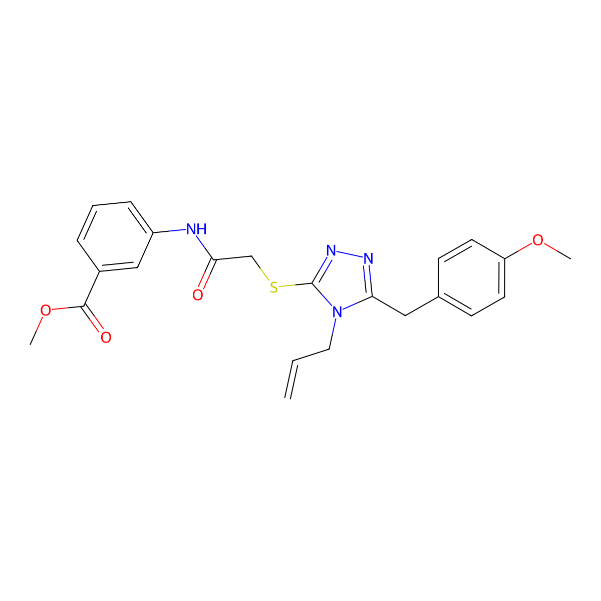 methyl 3-[({[5-(4-methoxybenzyl)-4-(prop-2-en-1-yl)-4H-1,2,4-triazol-3-yl]sulfanyl}acetyl)amino]benzoate molecular structure, CAS 701923-69-5