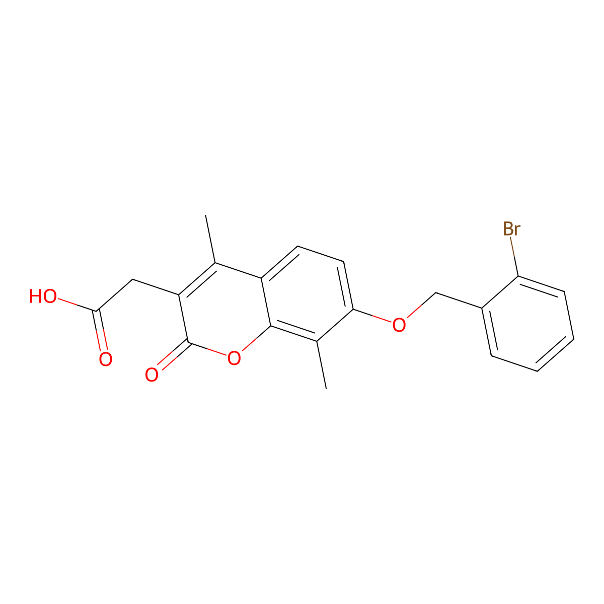 2-[7-[(2-Bromophenyl)methoxy]-4,8-dimethyl-2-oxochromen-3-yl]acetic acid molecular structure, CAS 701923-88-8