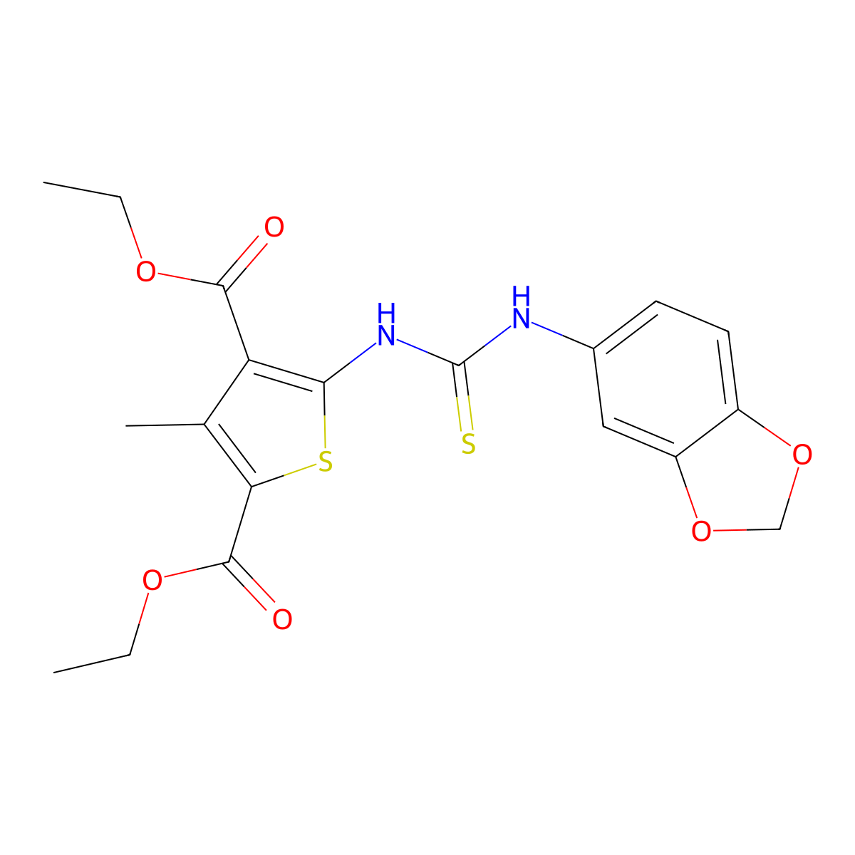 Diethyl 5-(1,3-benzodioxol-5-ylcarbamothioylamino)-3-methylthiophene-2,4-dicarboxylate molecular structure, CAS 701923-94-6