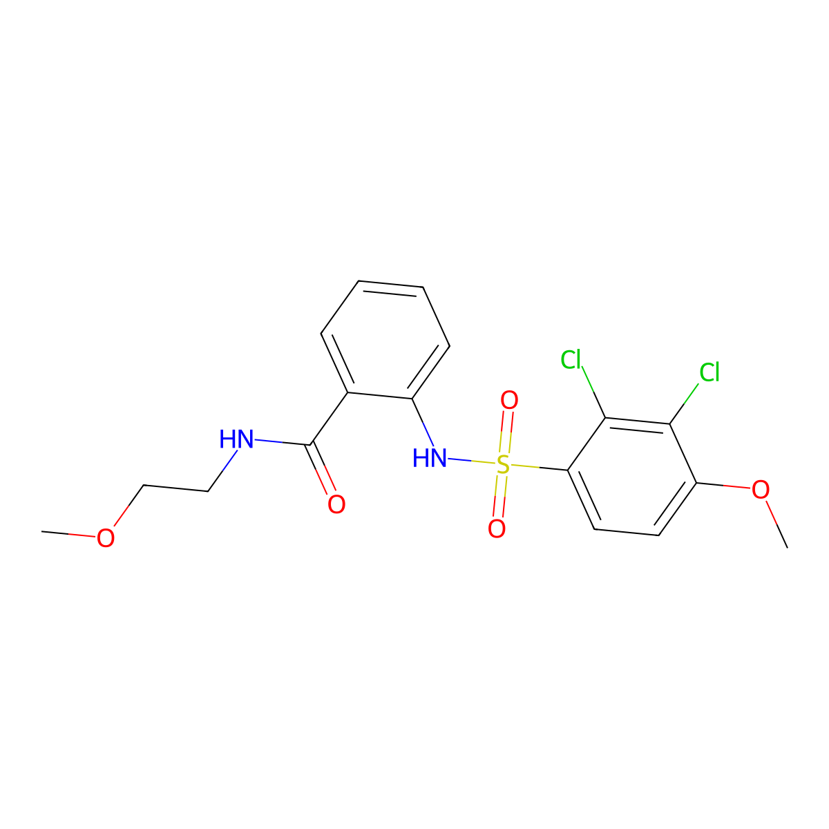 2-[(2,3-dichloro-4-methoxyphenyl)sulfonylamino]-N-(2-methoxyethyl)benzamide molecular structure, CAS 701924-08-5
