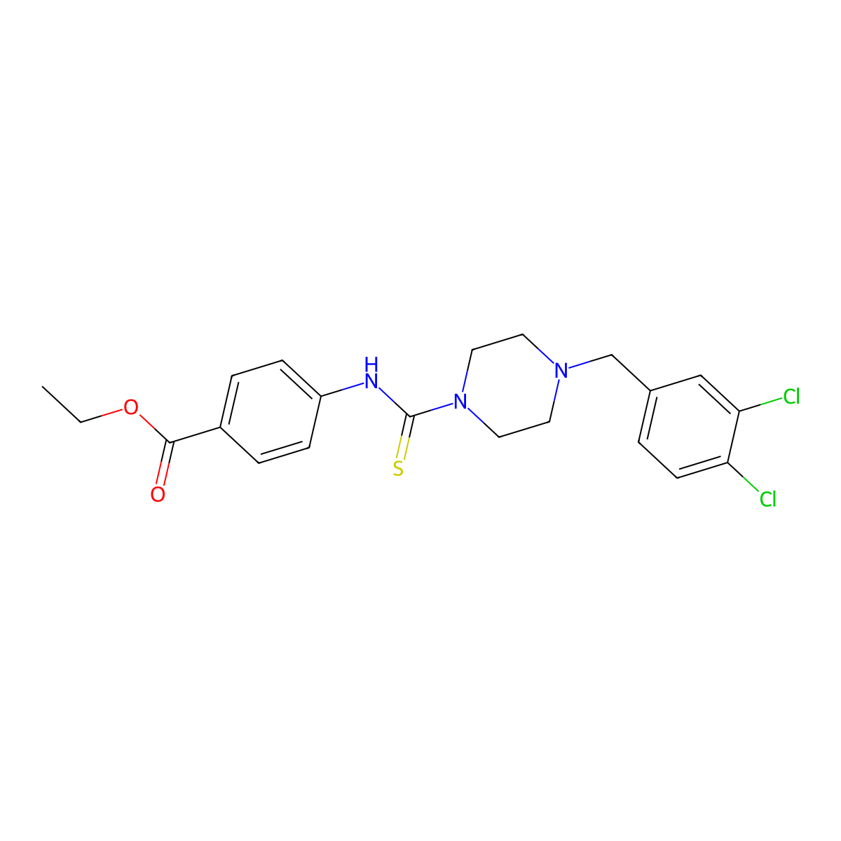 Ethyl 4-({[4-(3,4-dichlorobenzyl)piperazin-1-yl]carbonothioyl}amino)benzoate molecular structure, CAS 701924-29-0