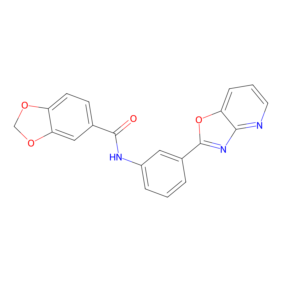 N-[3-([1,3]oxazolo[4,5-b]pyridin-2-yl)phenyl]-1,3-benzodioxole-5-carboxamide molecular structure, CAS 701924-39-2