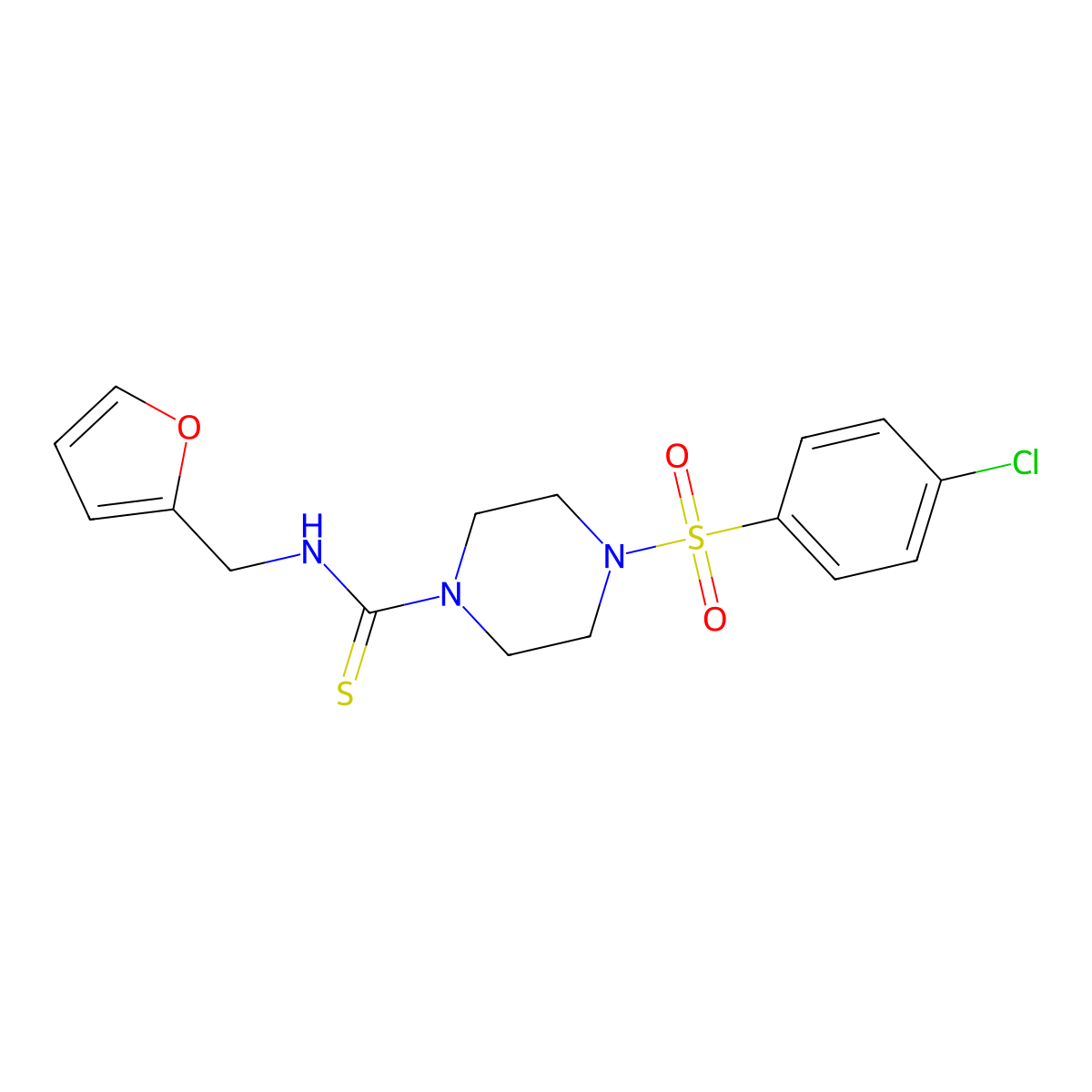 4-(4-chlorophenyl)sulfonyl-N-(furan-2-ylmethyl)piperazine-1-carbothioamide molecular structure, CAS 701924-62-1
