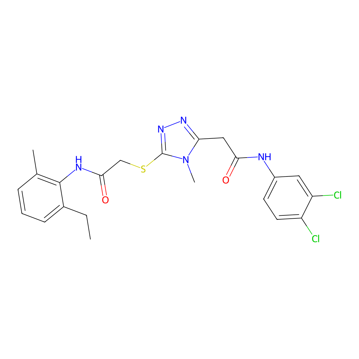 N-(3,4-dichlorophenyl)-2-[5-[2-(2-ethyl-6-methylanilino)-2-oxoethyl]sulfanyl-4-methyl-1,2,4-triazol-3-yl]acetamide molecular structure, CAS 701924-80-3